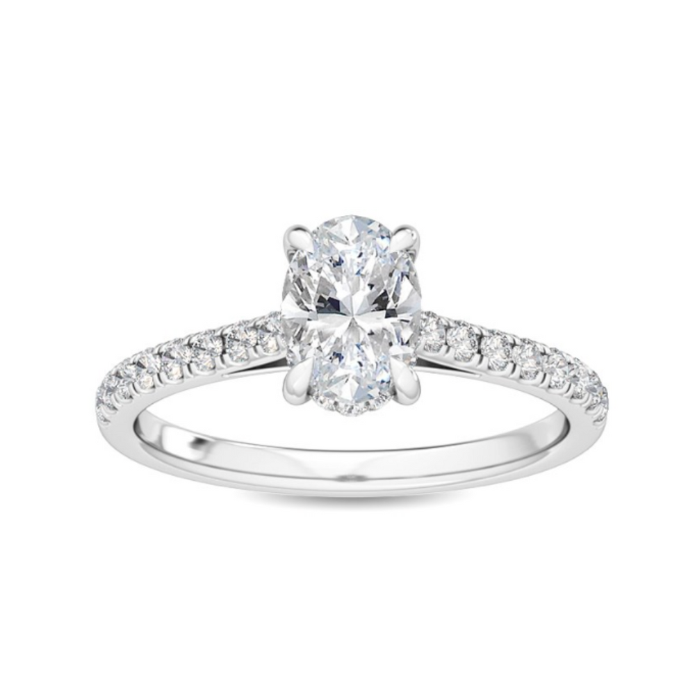 Oval hidden halo engagement ring