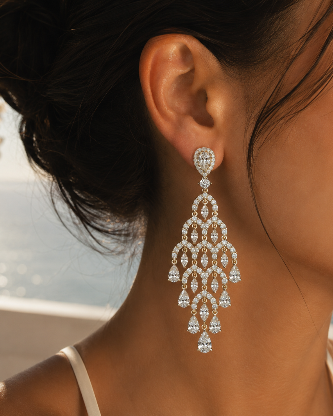 Lumière Pear Diamond Chandelier Earrings