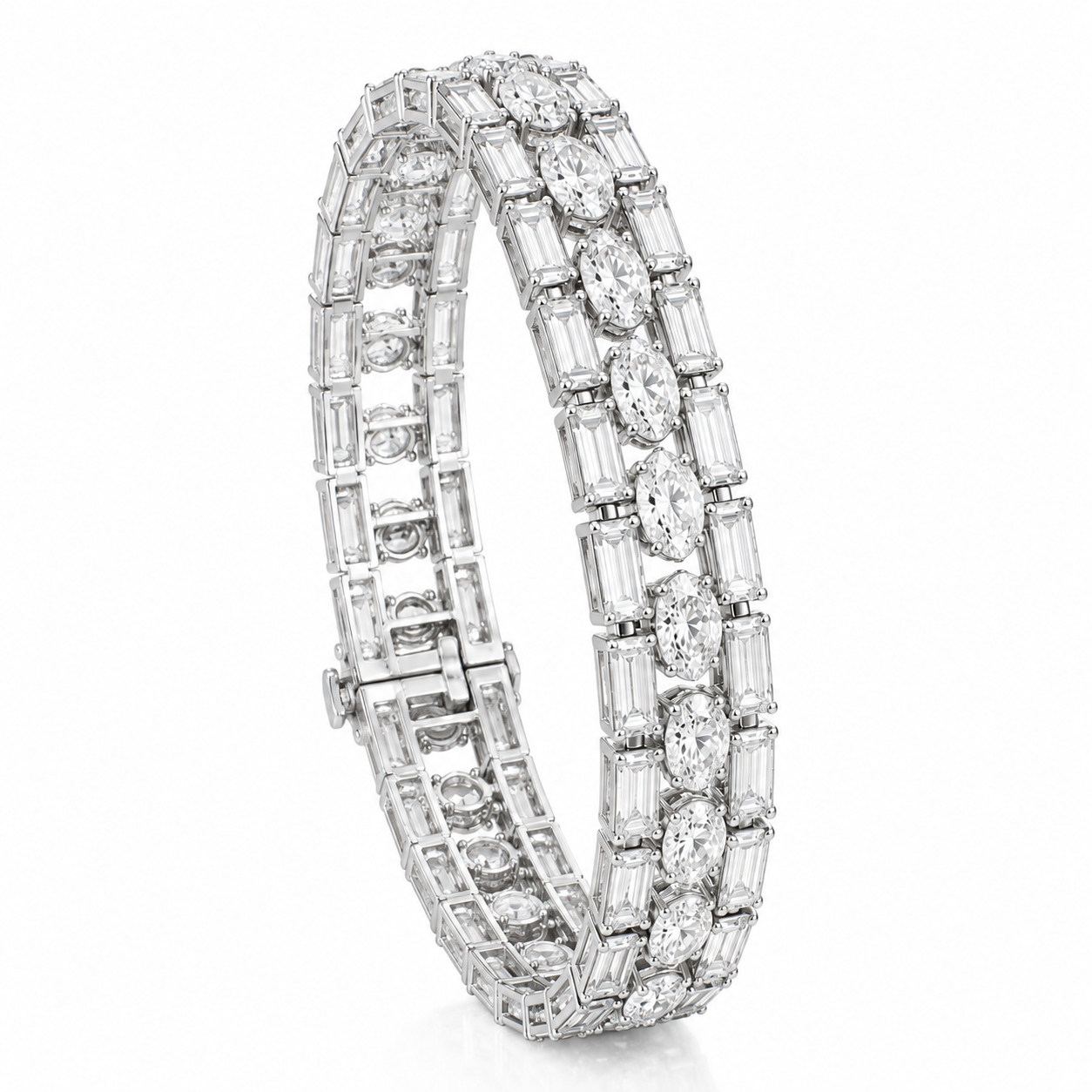 Oval & Baguette Lab Grown Diamond Tennis Bracelet