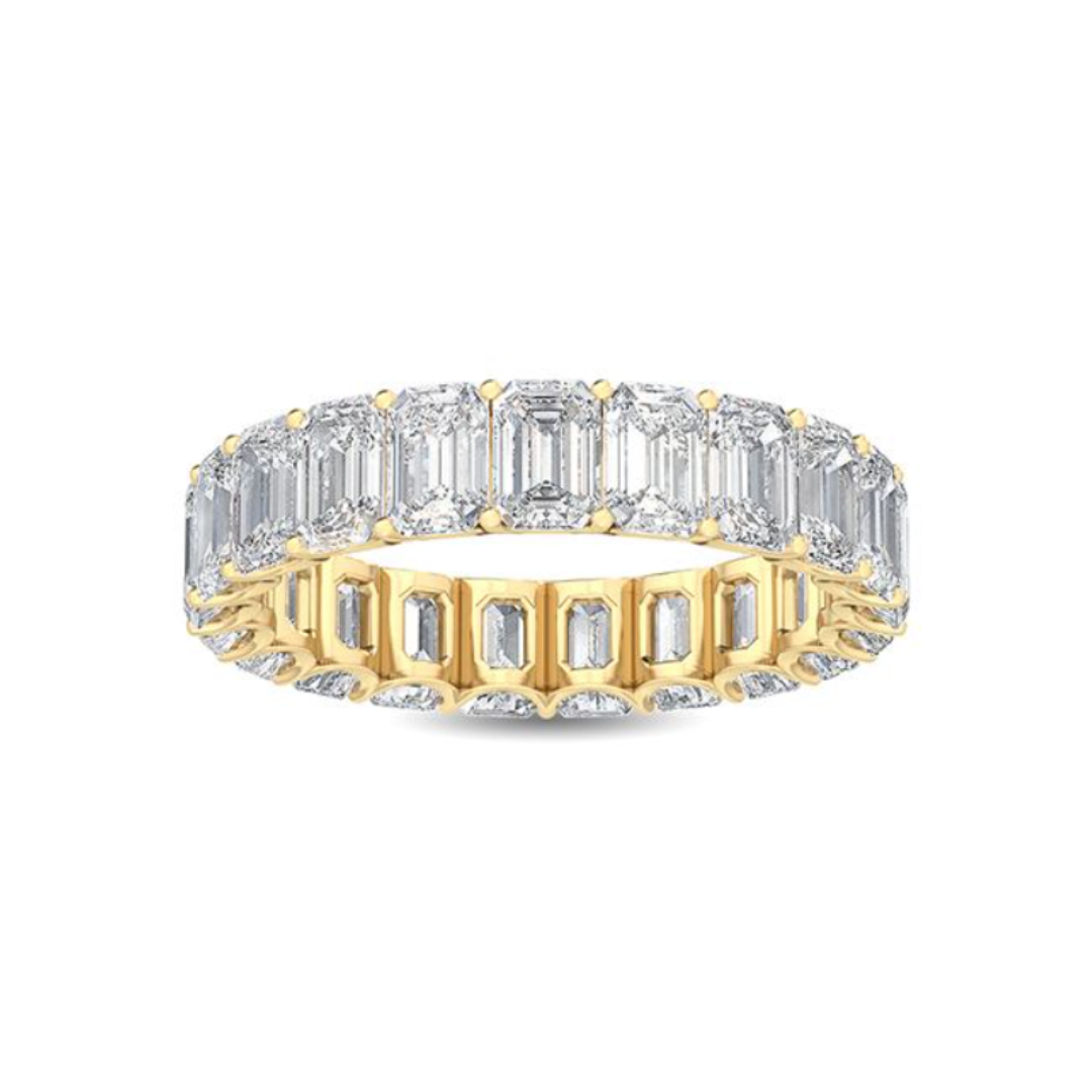 Emerald cut eternity wedding band lab grown diamond yellow gold