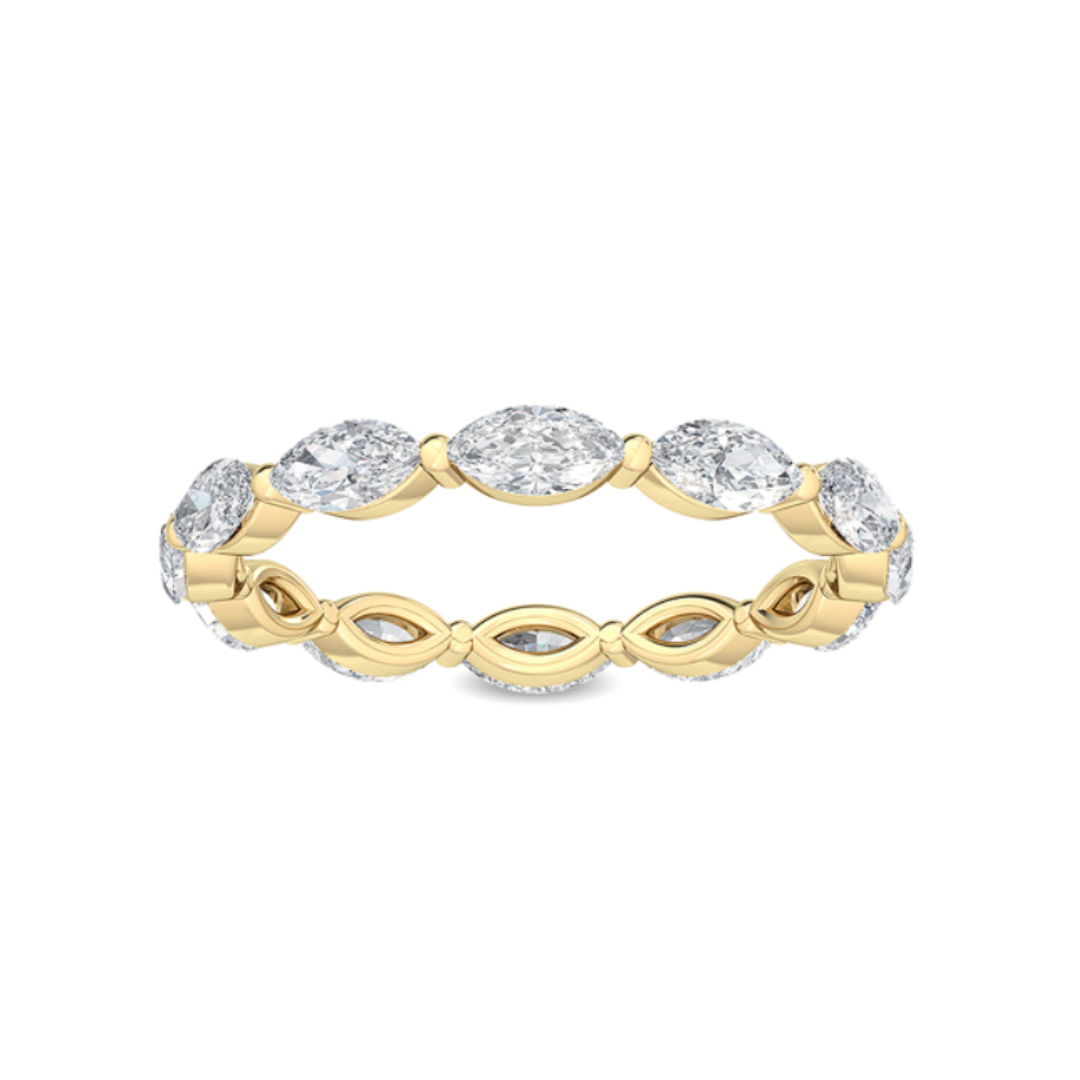 Marquise eternity band yellow gold lab grown diamond