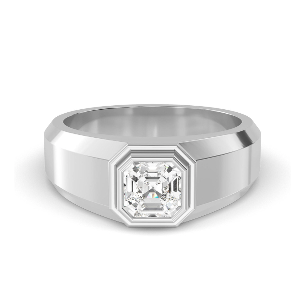 Men’s Asscher-cut lab-grown diamond wedding band with square step-cut diamonds

