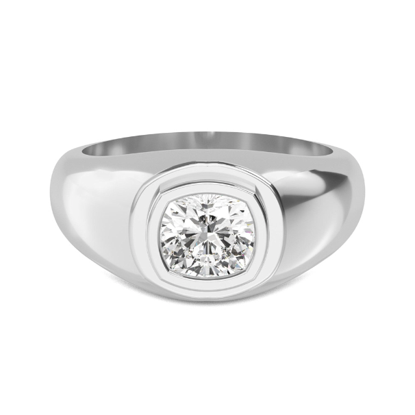 Men’s cushion brilliant lab-grown diamond wedding band with a polished metal shank

