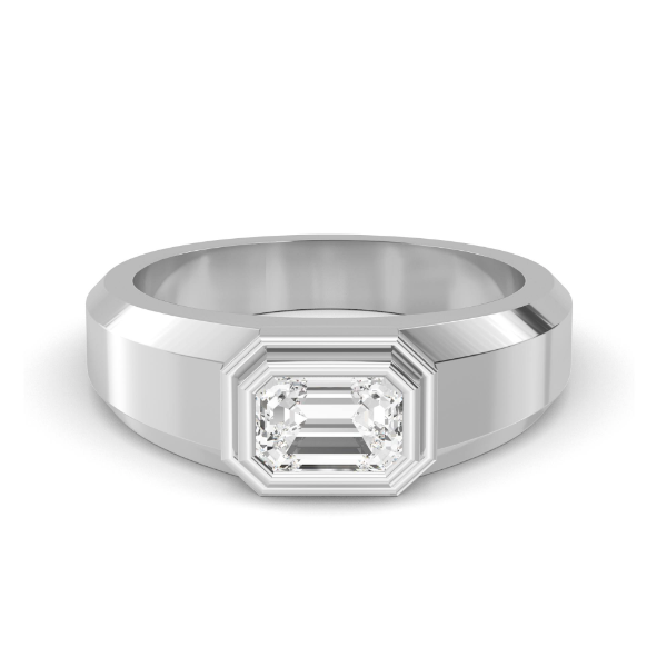 Men’s emerald-cut lab-grown diamond wedding band with a polished metal shank

