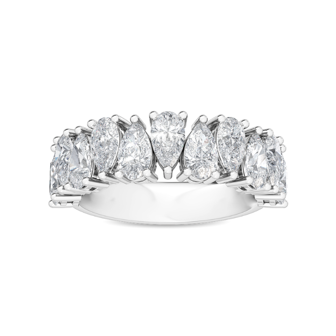 Pear-shaped lab-grown diamond half eternity wedding ring with alternating diamond directions