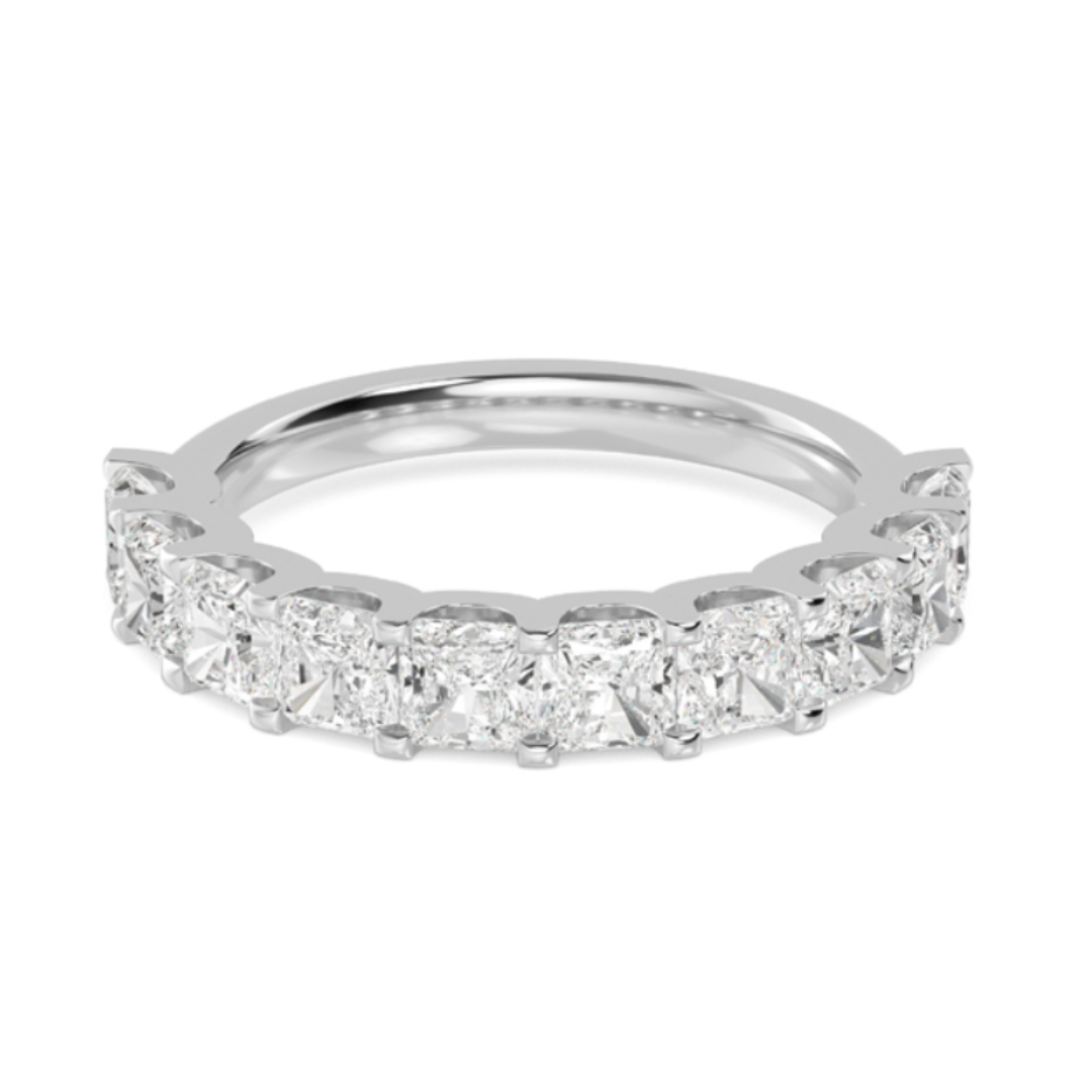Princess-cut lab-grown diamond semi eternity wedding ring with an open trellis setting

