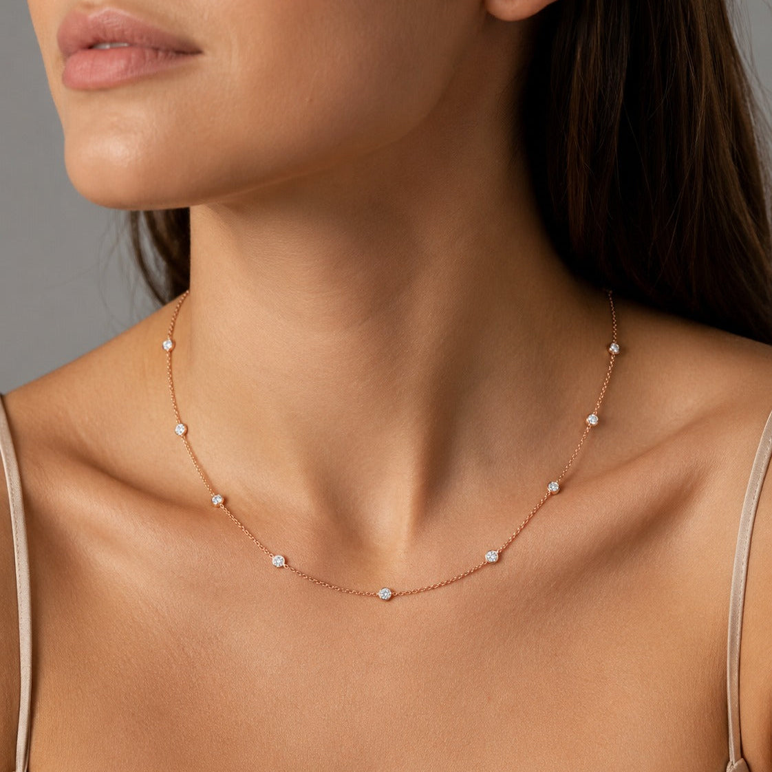 Bezel setting round lab grown diamond necklace