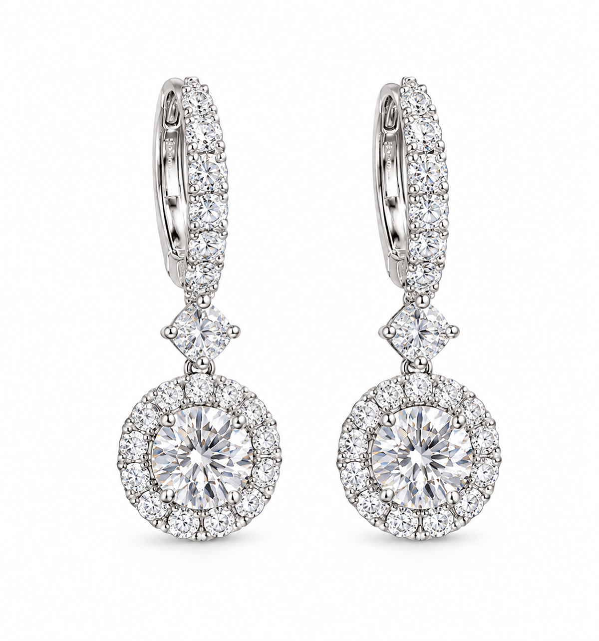 Round Brilliant Dangling Earrings in 18K White Gold
