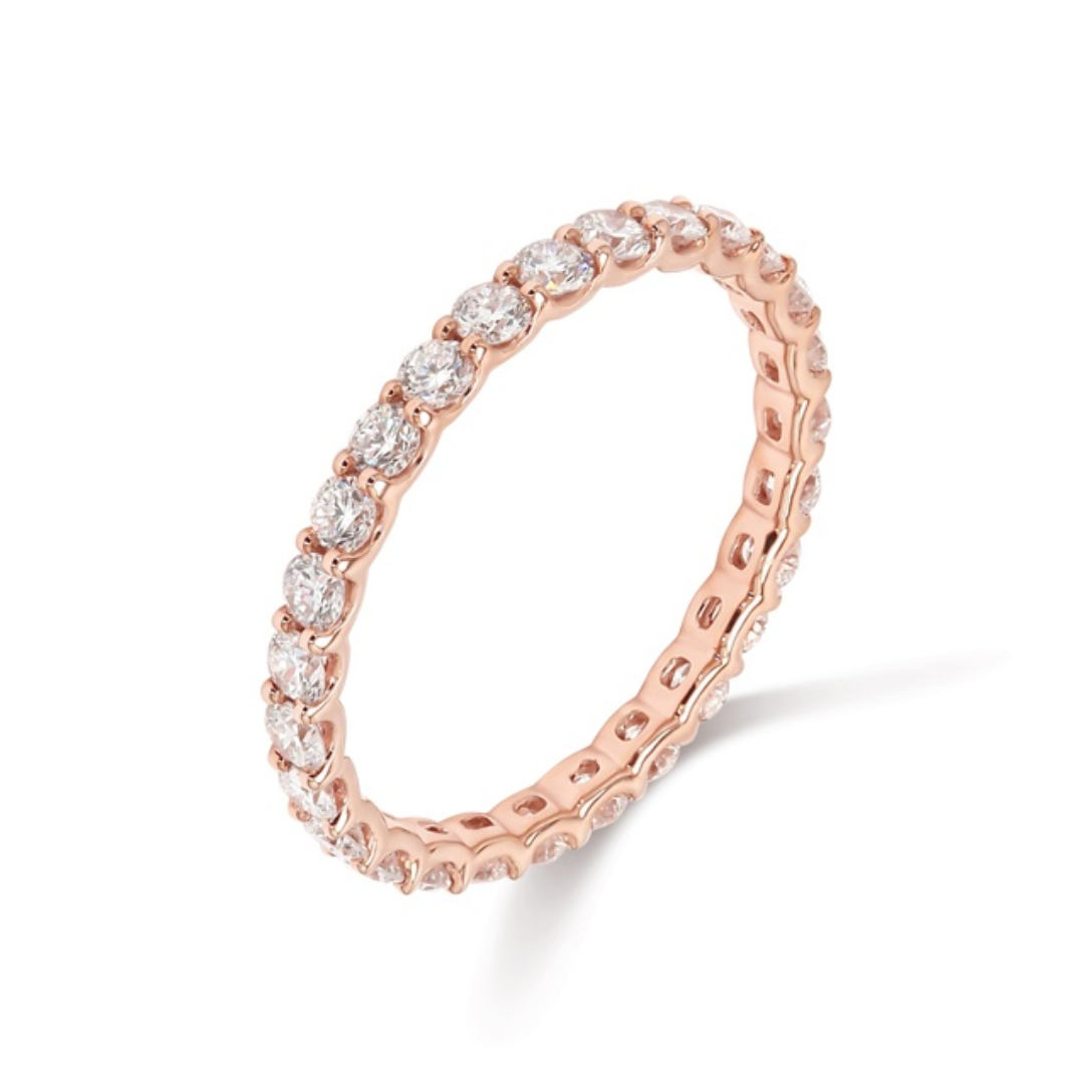 Round Brilliant Lab Grown Diamond Classic Pave Wedding Band rose gold
