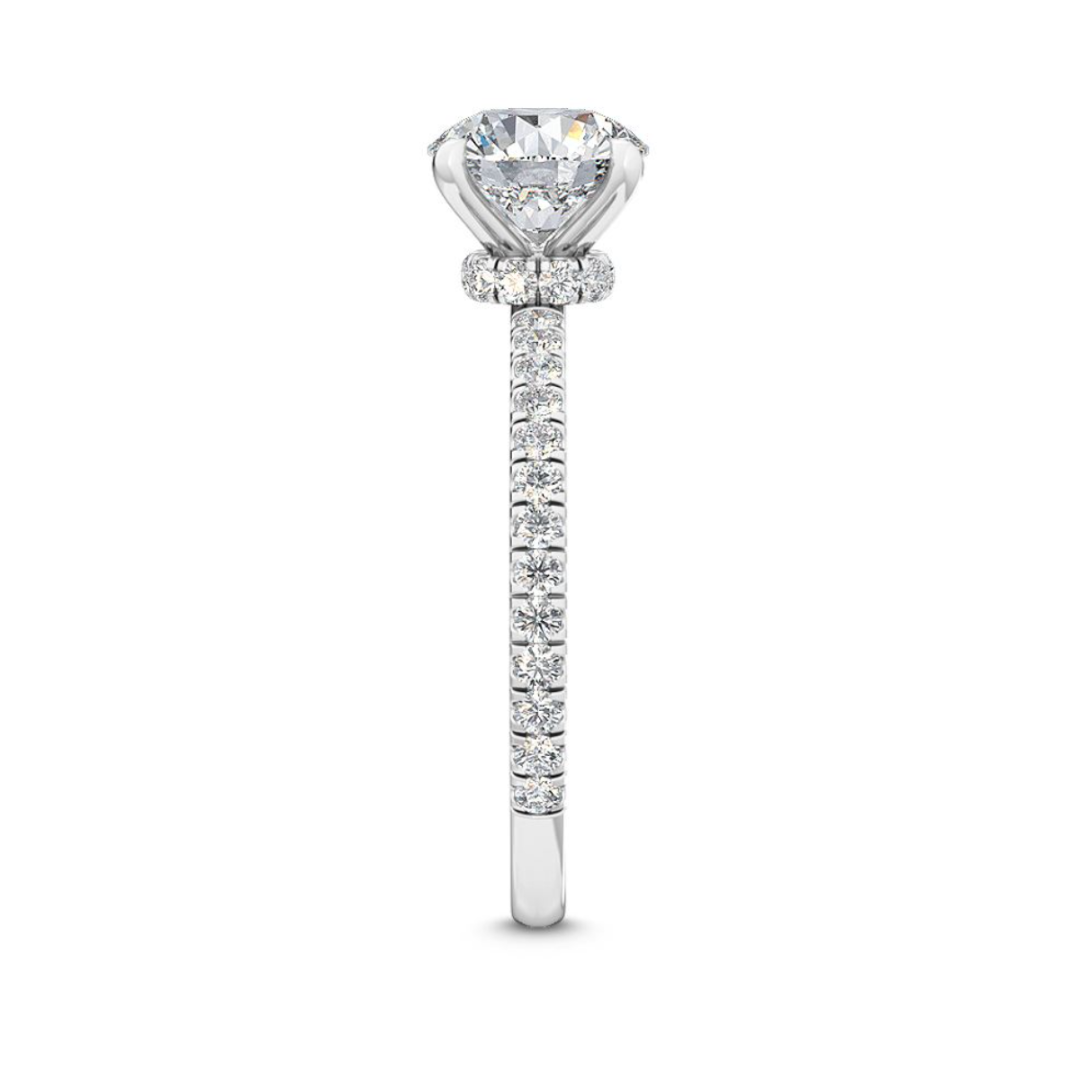 Round Brilliant Pavé Signature Lab-Grown Diamond Engagement Ring side angle set in 18k white gold