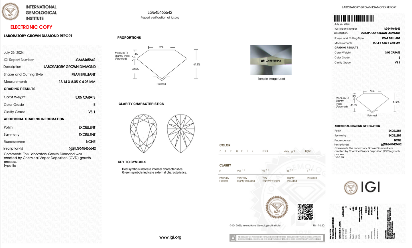 IGI Pear Brilliant 3.05 carat E VS1