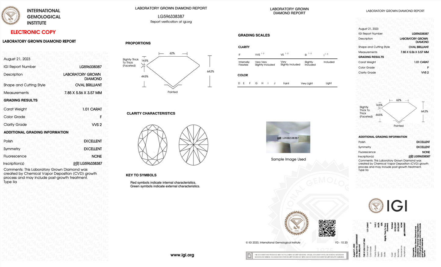 IGI Oval Brilliant 1.01 carat F VVS2