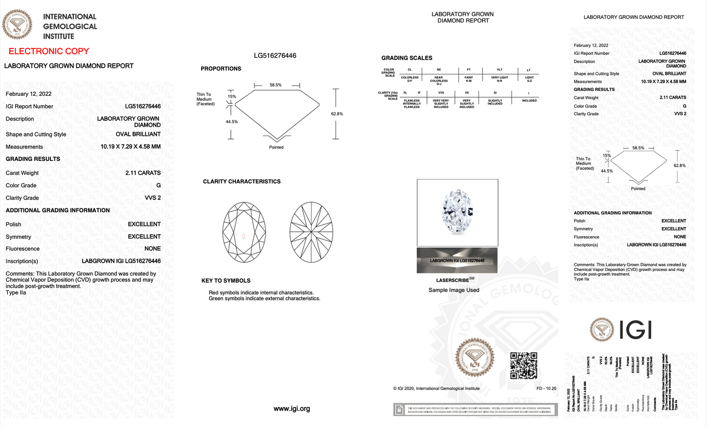 IGI Oval Brilliant 2.11 carat G VVS2