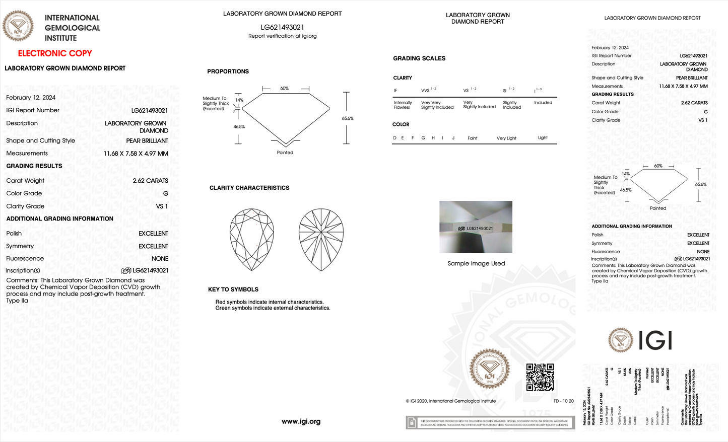 IGI Pear Brilliant 2.62 carat G VS1