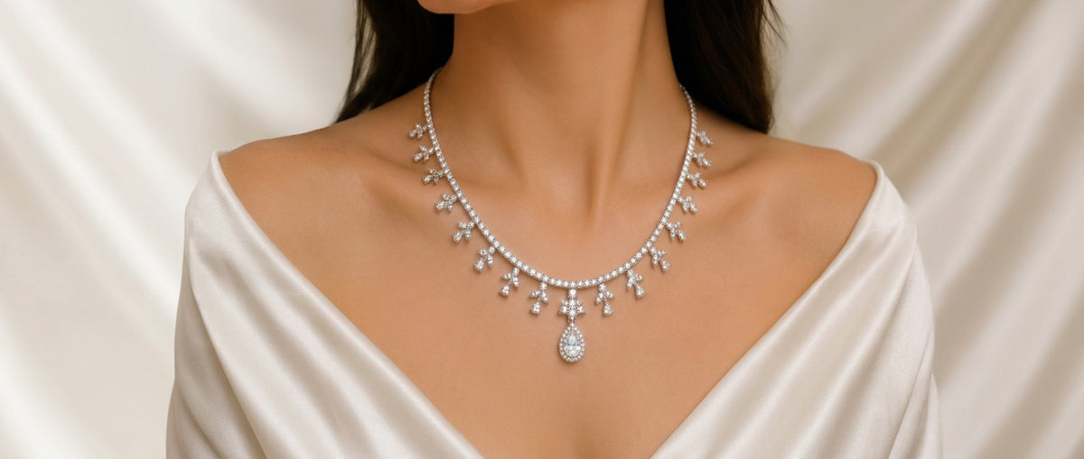 High luxury Lab diamond Necklace set in 18K White 