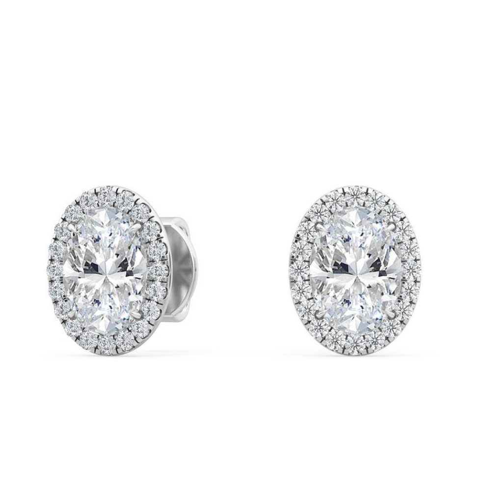 Oval Halo Diamond Earrings